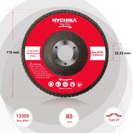 Hychika Flap Discs Professional Flap Discs Set of 10 115 x 22.23 mm in Professional Quality 13300 RPM Max for Stainless Steel, Metal and Wood