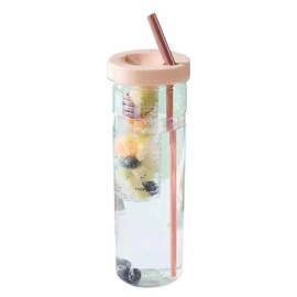 FRLUYNG Drinking Bottle with Fruit Container, 700 ml, Drinking Bottle with Fruit Insert, Leak-Proof Design with Straw