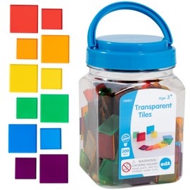 edx education Transparent Tiles - Mini Jar - Colorful, Plastic Squares - Light Box Accessory - Sensory Play - Math Manipulative