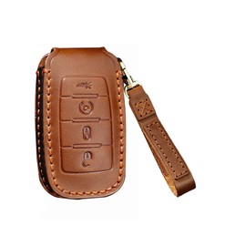 SANRILY for Dodge RAM Key Fob Cover Leather Key Fob Protector with Keychain Holder Keyless 4 Button Key Case for Ram 1500 2019-2020(Brown)