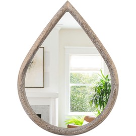 Small Mirror for Wall Solid Wood Bathroom Mirror Farmhouse Teardrop Wall Hanging Mirrors Decorative for Entryway Hallway Living Room Bedroom Retro Brown