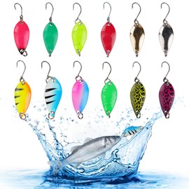 HOTUT Fishing Spoons Hard Baits, 12 PCS Lures Kit with Sequins Spinners, Lifelike Metal Baits Set, Storage Box, for Trout Pike Bass Crappie Walleye 5g