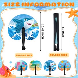 Taiyin 24 Pcs Ocean Paper Hand Fans Summer Sea Sharks Turtles Decorative Folding Fans Round Shaped Accordion Handheld Fan with Handle for Wedding Baby Shower Birthday DIY Crafts Gift Party Supplies