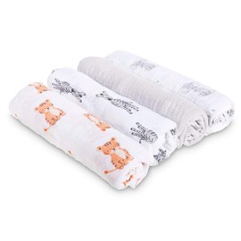 aden + anais Essentials Swaddle Blanket, Boutique Muslin Blankets for Girls & Boys, Baby Receiving Swaddles, Ideal Newborn & Infant Swaddling Set, Perfect Shower Gifts, 4 Pack, Safari Babes