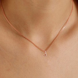 MONOOC Dainty Lowercase D Letter Necklace, 14K Rose Gold Plated Initial Necklaces Rose Gold Necklce Initial Necklaces for Girls Letter Necklace Small Initial Necklace Little Girls Jewelry