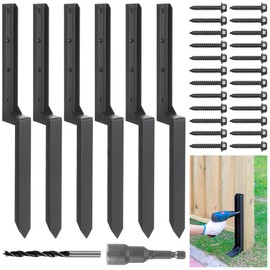 Epcee Heavy Duty Steel Fence Post Repair Stakes, Fence Post Anchor Ground Spike, for Repair Tilted/Broken Wood Fence Post (6 Pack/Black