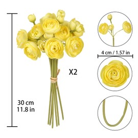 IPOPU Artificial Ranunculus 2 Bouquets Small Yellow Artificial Flowers 12PCS Faux Ranunculus Flowers for Vase Filler Bouquet Wedding Decor Bridal Shower Floral Filler Flowers Centerpieces (Yellow)
