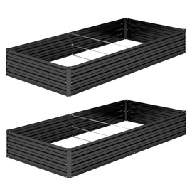 DIIYIV DIIYIV 2PCS 8x4x1FT Galvanized Raised Garden Bed Kit,Vegetable Boxes-Rectangle Metal Flower Box,Large Planter Raised Beds Outdoor Garden for Planting,Fruit,Herb-Black