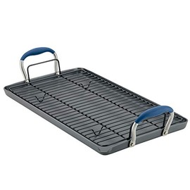 Anolon Advanced Home Hard Anodized Nonstick Double Burner/Flat Grill/Griddle Rack, 10 Inch x 18 Inch, Indigo Blue