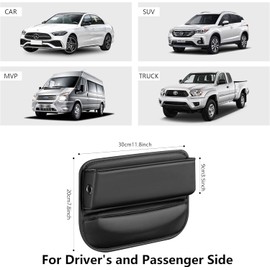 Car Seat Gap Filler, Universal Car Seat Gap Organizer, Leather Car Seat Storage Box, Black Front Seat Gap Filler &Pocket, Interior Automotive Accessory for Holding Phones Cards Keys Wallet