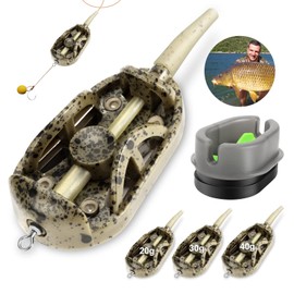 Realure Feeder Accessories, 4 in 1 Method Feeder, Carp Fishing Feeder, Inline Lead Feeder Fishing with 20 g 30 g 40 g Weight Feeder for Bottom Fishing, Pellets Carp Feed, Feeder Rod and Carp