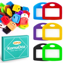 KornaDoz 24 Pack Multi-Colored Plastic Key Tags with Write-On Labels & Split Rings, Flexible & Durable ID Markers for Easy Identification of House, Office, Car & Luggage
