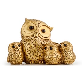 Gold Owl Family Statue Decoration Cute Owl Figure Table Shelf Decor Accents, Modern Bird Sculpture for Home Living Room TV Stand Office Bookshelf (Gold-B)