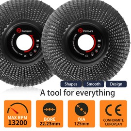 Pomsare 125mm Angle Grinder Discs for Wood Carving, 2PCS Flap Discs Wood Rasp for Grinding, Sanding and Shaping, Angle Grinder Tools Attachments with M14 Arbor