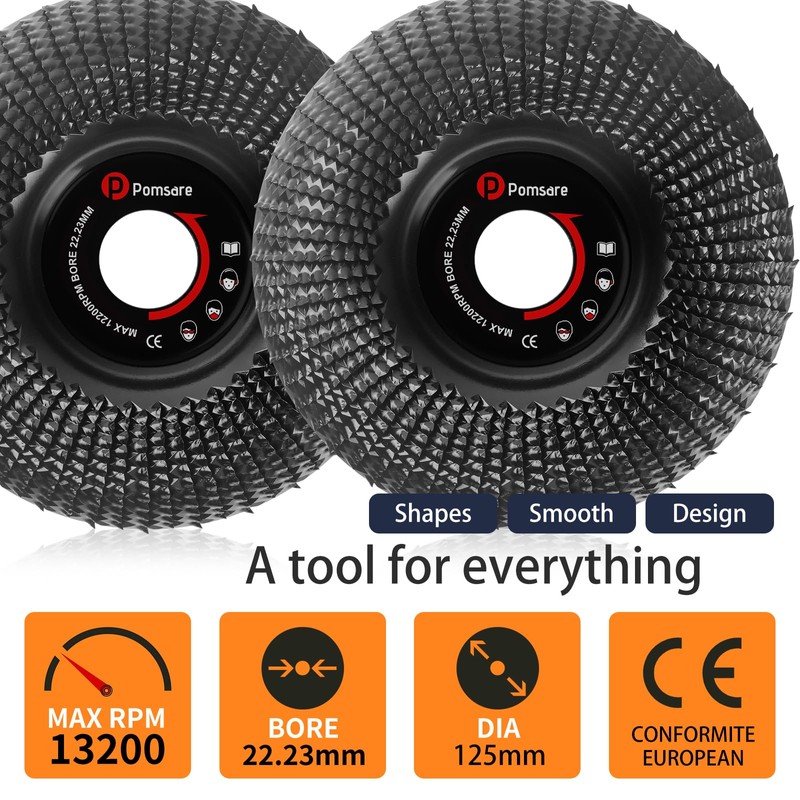 Pomsare 125mm Angle Grinder Discs for Wood Carving, 2PCS Flap