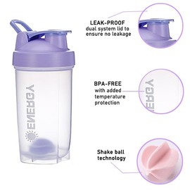 Yowlens Protein Shaker Bottle Sports Supplements Shakers With Mixer Ball, BPA Free Leak Proof Screw On Lid Workout Water Cup 500 ml（Purple）