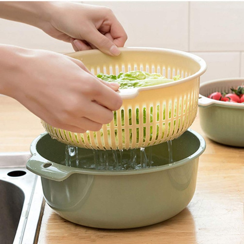 Hemoton Multifunctional Draining Basket, 2-in-1 Sink Strainers,Wash Strainer Colanders Set,Double-Layer
