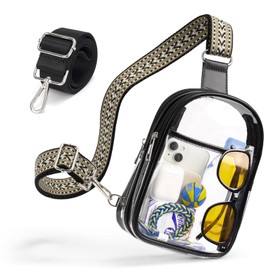 QOECI Clear Bag For Stadium Events with 2 Long Straps, 4 Pockets Clear Concert bag For Women Men, Sport Fan Clear Purse, with Adjustable Black & Bohemia Style Straps