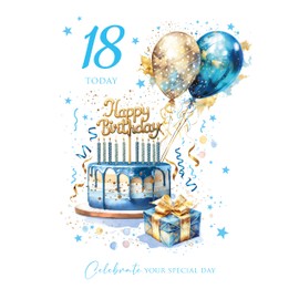 Cherry Orchard Luxury18th Birthday Card for him, Age 18 Milestone Birthday card From, Finished with Beautiful blue foil
