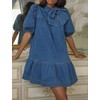 EZAPINE Womens Denim Dress Flowy Mock Neck Ruffle Short Sleeve