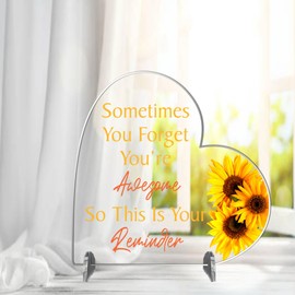 Pixie's Gifts Friendship Gifts for Women Best Friend Birthday Gifts Heart-Shaped Acrylic Plaque, Gifts for Friends Colleagues Inspirational Proud of You (Sunflower Small H80mm W85mm)