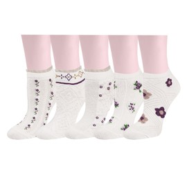 Benefeet Sox Funny Ankle Socks for Women Cute Low Cut Socks for Girls White Pretty Short Socks Floral Designed Lace Ruffle Socks Funky Novelty Cotton Ankle Socks Casual Socks Liner Socks 5 Pack