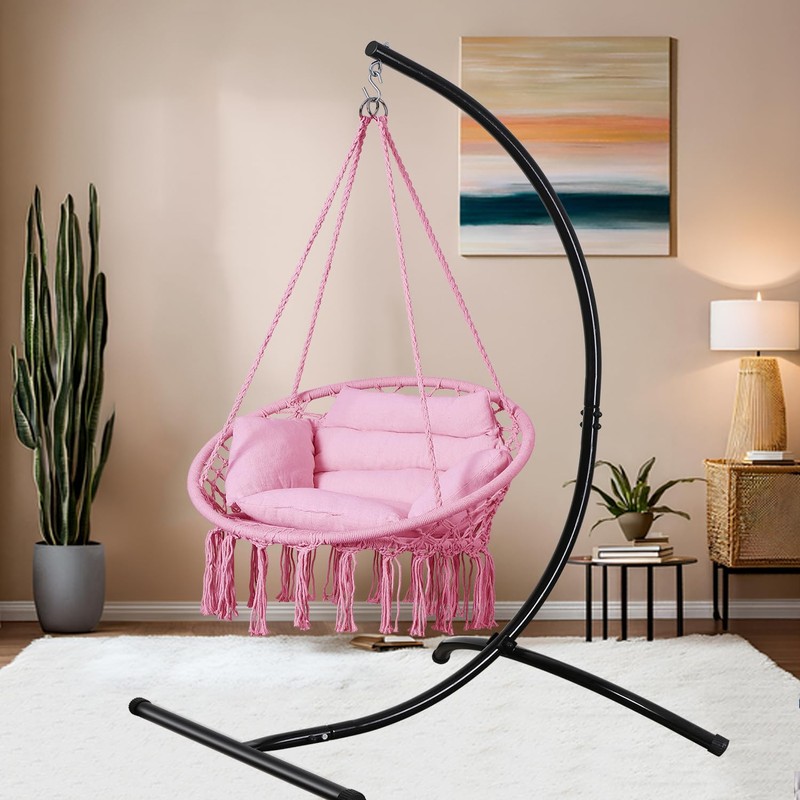 Goutime Hammock Chair, Macrame Hanging Swing Chairs with Cushion and
