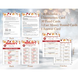 Thanksgiving Feud Games, Feud Trivia Quiz, Fall Party Games for Adults, Family Activities, Baby Shower Game, 30 Feud Cards and 3 Fast Money Round Cards, Fall Party Supplies-LQ3
