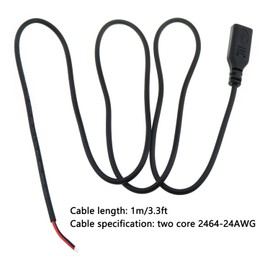 LUORNG 2PCS Black Type C Female Plug 2 Pole Power Pigtail Cable 1m/3.3ft 24AWG 5V 3A for Car Recorder Power Cord Small Fan Bedside Lamp Charging