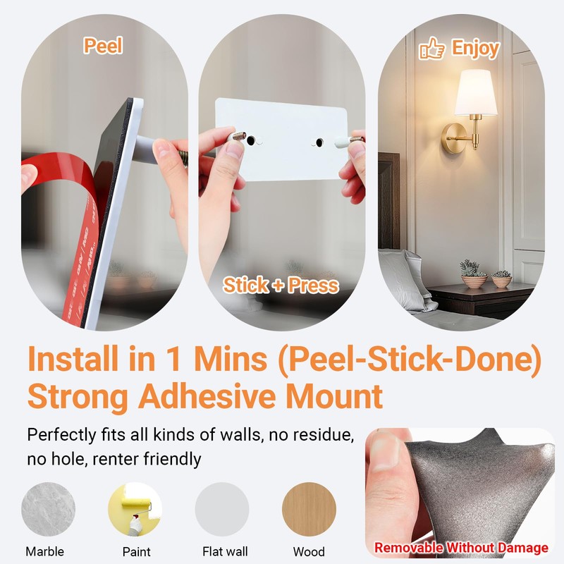 slywise Peel and Stick Wall Sconces Battery Operated: Wireless Adhesive