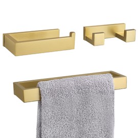 3 Pieces Bathroom Hardware Accessories Set, Set SUS304 Stainless Steel Towel Ring Set Wall Mounted Brushed Gold