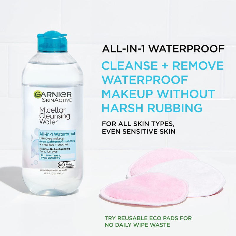 Garnier Micellar Water for Waterproof Makeup, Hydrating Facial Cleanser &