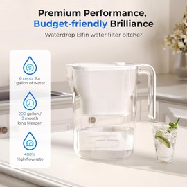 Waterdrop 200-Gallon Long-Life Water Filter Pitcher, NSF Certified,7-Cu