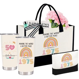 Cyrelwing 50th Birthday Gifts for Women Her,50 Year Old birthday day gift For Mom Aunt Vintage 1975 Tote Bag&Tumbler Cup