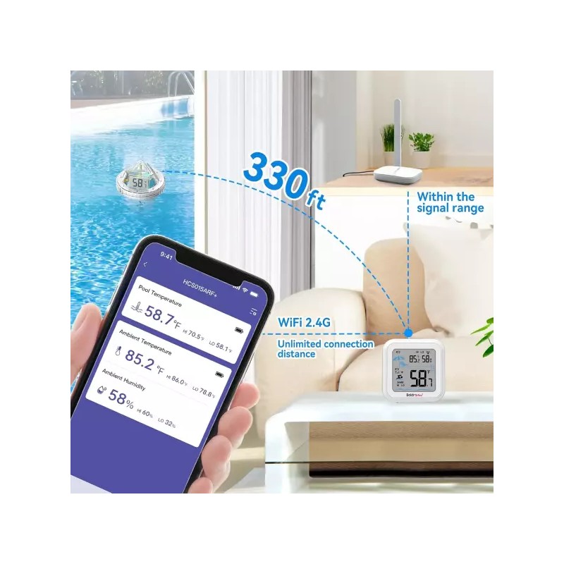 BaldrTherm WiFi 게이트웨이가 있는 BaldrTherm 스마트 풀 온도계 IPX7 방수