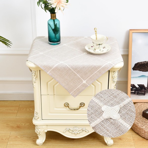 NEWISHER Farmhouse Embroidered Plaid Tablecloth Lattice Fabric Bedside Table Cloth
