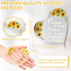 Cousin Gifts for Women Acrylic Heart Keepsake Cousins by Blood Sisters by Heart Friends by Choice Cousin Birthday Gifts for Best Cousin Valentine Mother's Day Paperweight Appreciation(Sunflowers)