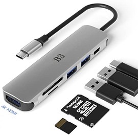 USB C Hub HDMI Adapter for MacBook Pro / Air Swith and Other Type C Devices,USBC Digital AV Multiport (6 in 1 Dongle with Ports of typec 2 USB 3.0 4k HDMI SD/TF Card Reader ) Type-c Multi Dock