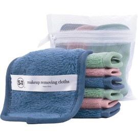 S&T INC. Makeup Remover Wipes for Skin Care, Reusable Makeup Wipes with Laundry Bag, Travel Essentials, Assorted Colors, 4.5 Inch by 6.5 Inch, 7 Pack