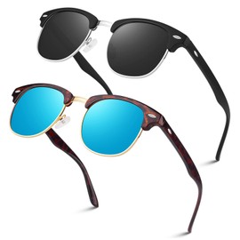 LINVO Semi-Rimless Polarised Sunglasses for Men Women, Retro Half Frame UV400 Protection Driving Shades