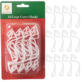SHATCHI 16Pcs Giant Clear Gutter Hooks for Outdoor Hanging Christmas String, Rope Lights Decorations –UV-Protected, Weatherproof, Reusable Clips, Pack of 16