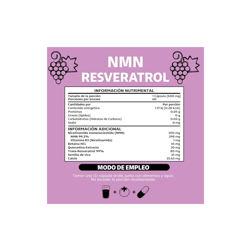 Nmn Resveratrol Betaína Hcl Quercetina Extracto Beyond Vitamins Producción Nad