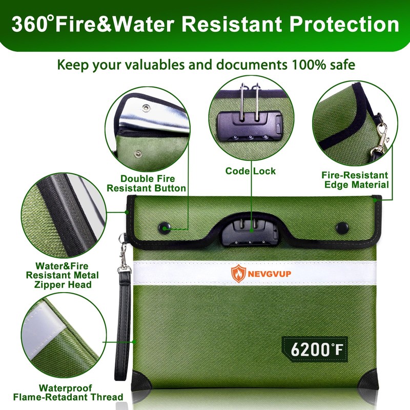 Upgraded 6200F Fireproof Document Bag with Lock, Fireproof Money Bag