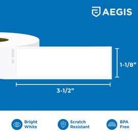 Aegis Adhesives - Compatible Direct Thermal Labels Replacement for DYMO 30252 (1-1/8" X 3-1/2") Address & Barcode - Use with Labelwriter 450, 450 Turbo, 4XL Printers (12 Rolls)