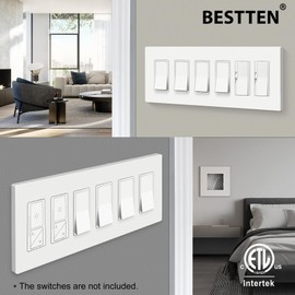 1 Pack BESTTEN 6-Gang Screwless Wall Plate, Decorator Outlet Cover, USWP4 Glossy Off White, Wallplate for Light Switch, Dimmer, GFCI, USB Receptacle, H4.69” x L12.0”, ETL Listed