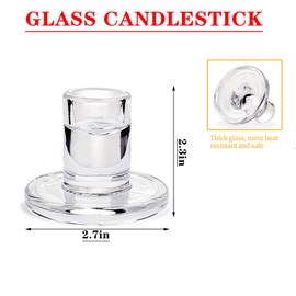 24 Pack Clear Glass Taper Candle Holders, 2.5 Inch Small Candlestick Stands for for Candle Sticks Christmas Party Living Room Dinner Advent Decoration (24)