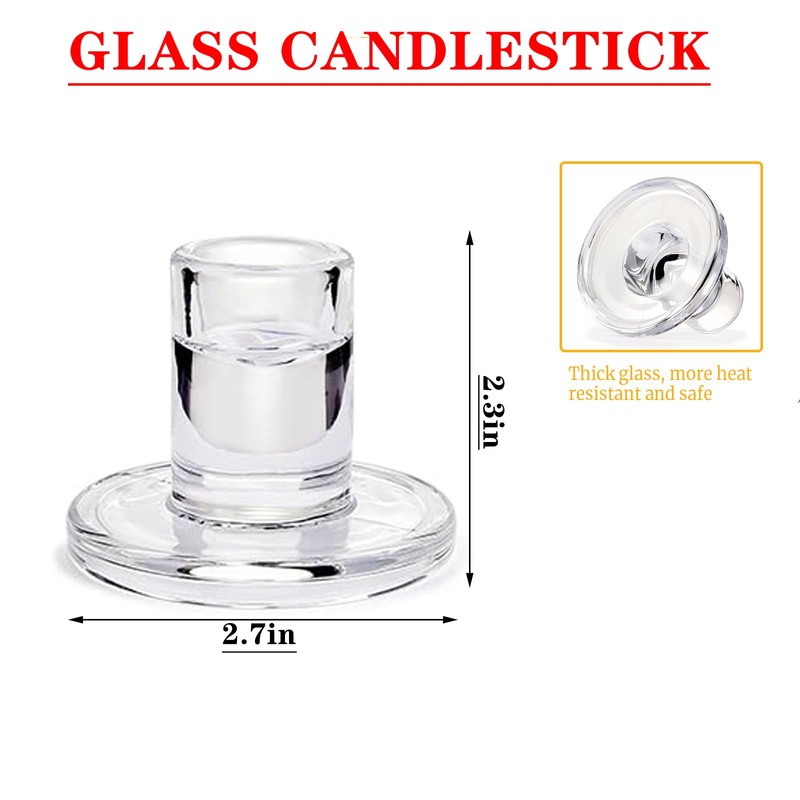 24 Pack Clear Glass Taper Candle Holders, 2.5 Inch Small