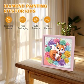 DOMROM Diamond Painting Kit for Kids, Fox Diamond Art Kits with Frame DIY Easy Kids Animal Diamond Mosaic Gem Kit for Kids Ages 6-8-12, Succulent Art and Crafts for Girls Boys Adult Gift Home Decor