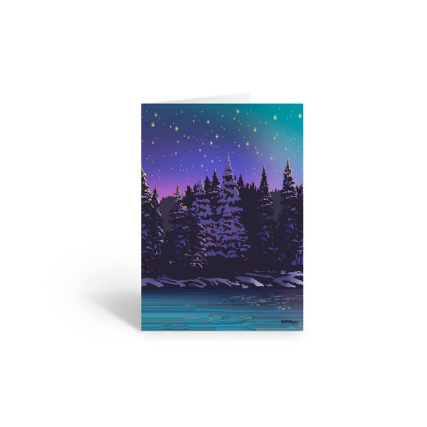 Stonehouse Collection Forest and Night Sky Note Card - 10 Boxed Cards & Envelopes - Forest Trees (Seaside Forest)