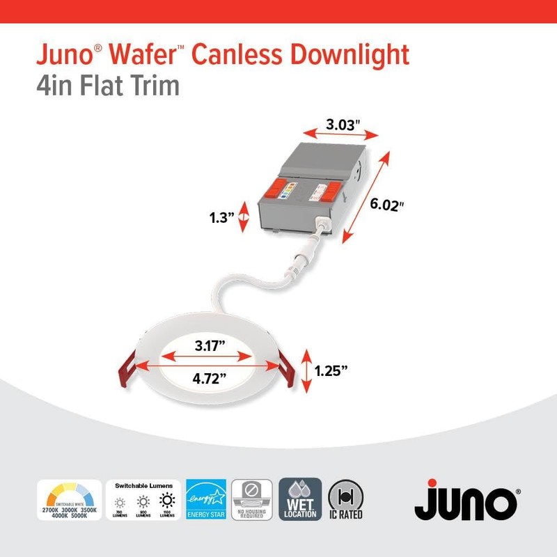 Juno LED Recessed Lights 4 Inch Round Baffle Wafer Downlight,